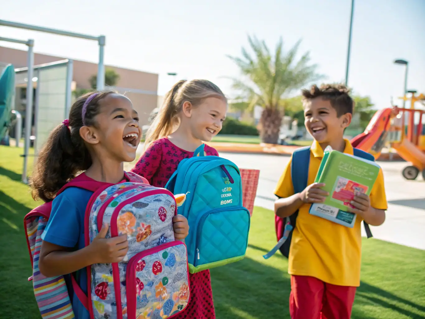 A group of children in a classroom receiving new school supplies from Samata Care volunteers, highlighting the education empowerment initiatives.