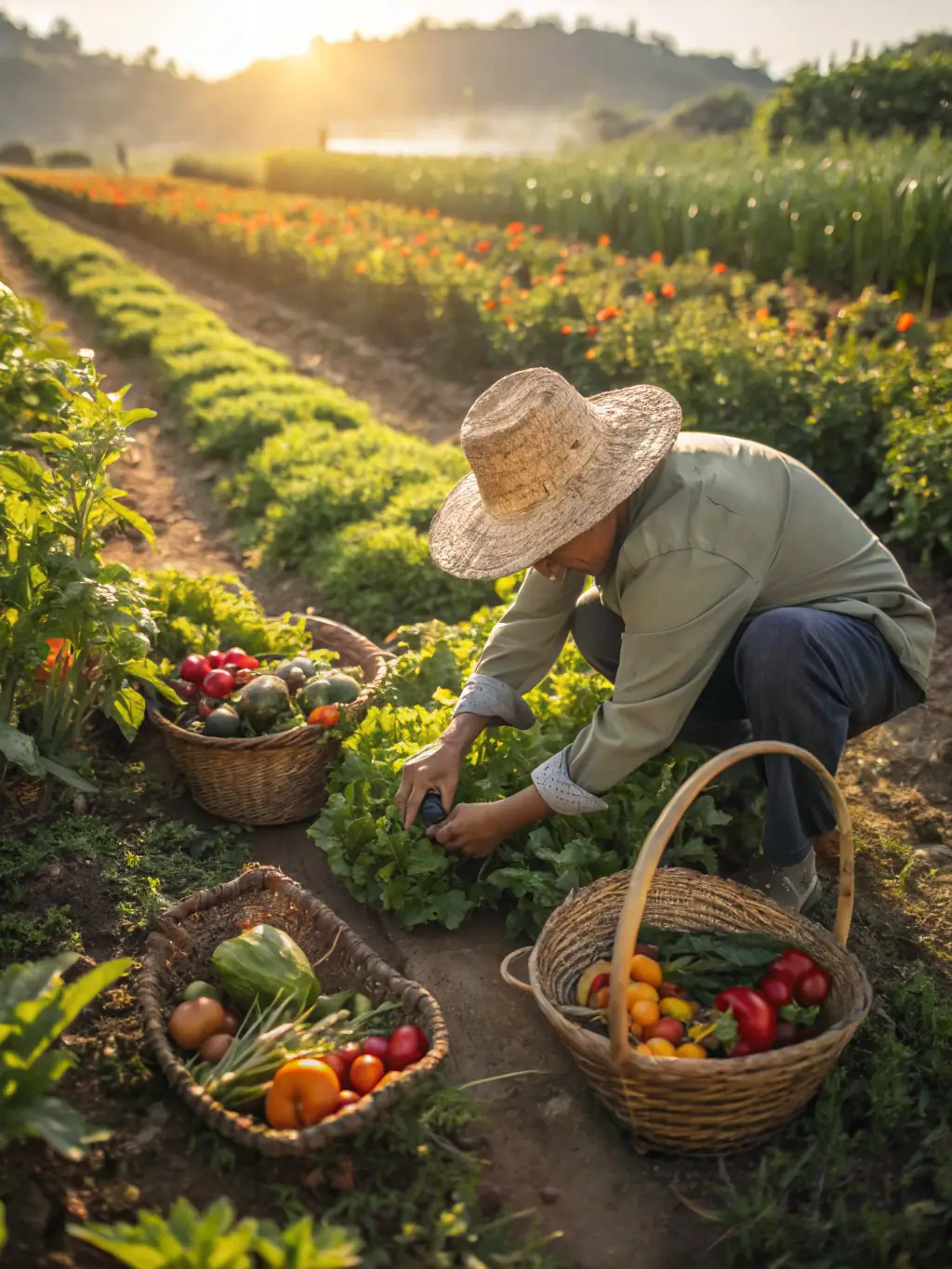 A Kenyan farmer tending to a small plot of land, using sustainable agricultural techniques taught through Samata Care's economic empowerment program.